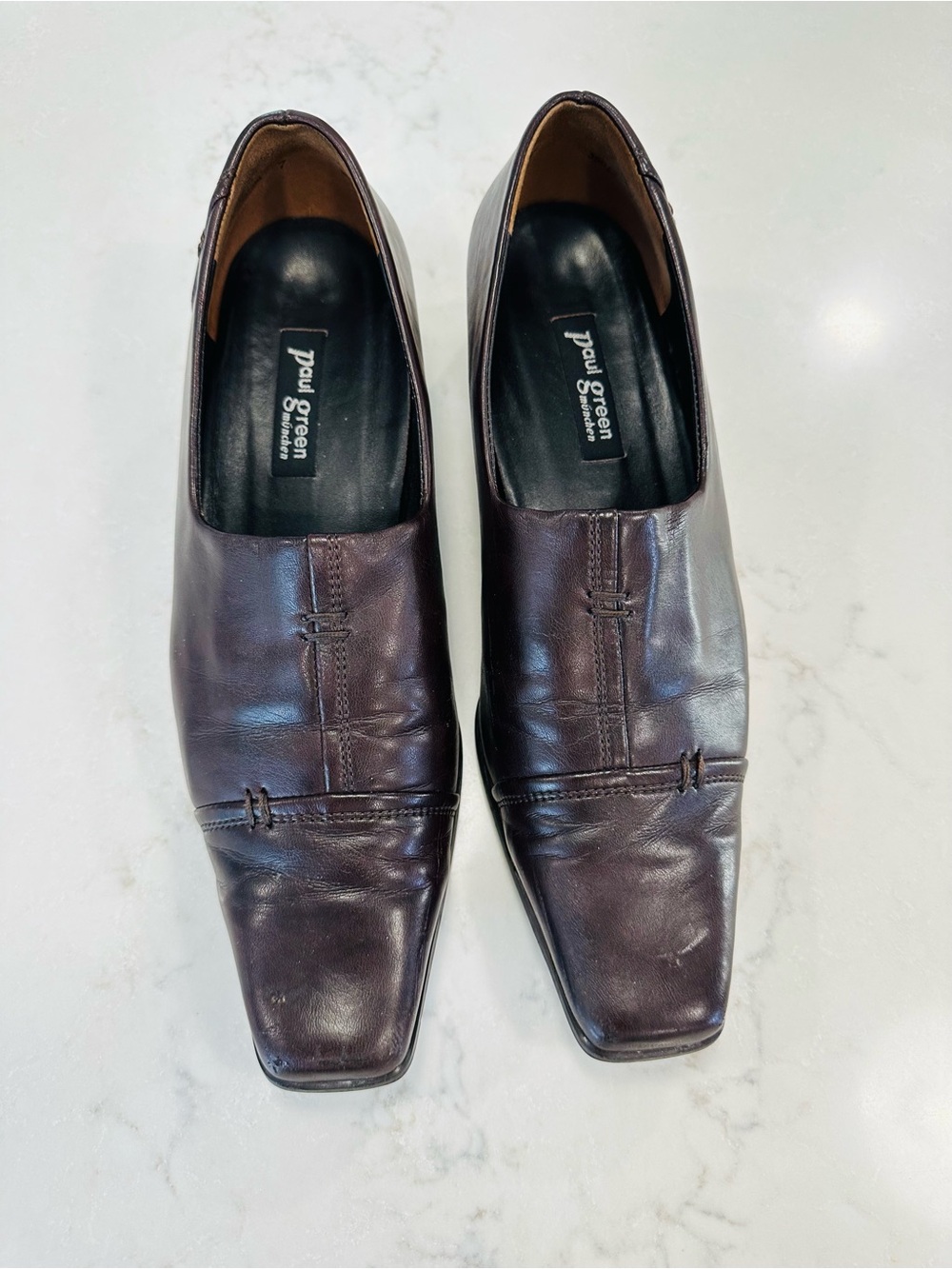 Vintage Paul Green Munchen Dark Brown Leather Block Heeled Loafers/Shoes